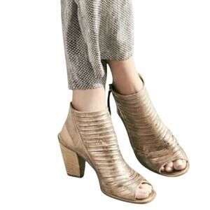 PAUL GREEN‎ Cayanne Peep Toe High Heel Booties SZ 9 US / 6.5 UK Metallic Leather